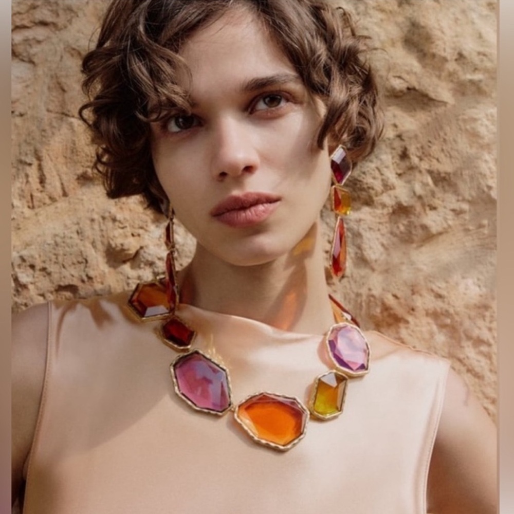 New Zara 2pc Set Chunky Geometric Resin Necklace & Earrings NWT